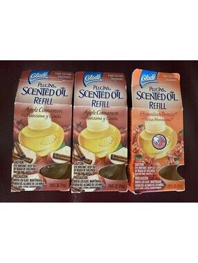 GLADE PlugIns Scented Oil Refill APPLE CINNAMON  & HAWAIIAN BREEZE Set Of 3 NEW